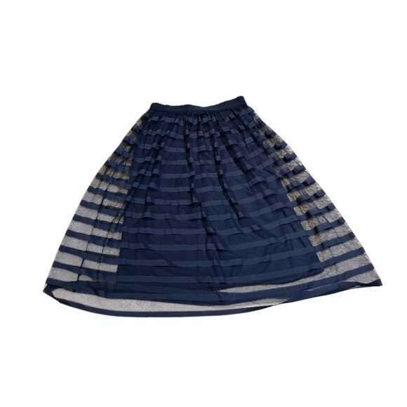 METRO WEAR Midi Skirt Size Medium Navy Blue Sheer Horizontal Stripes Lined - Picture 5 of 11